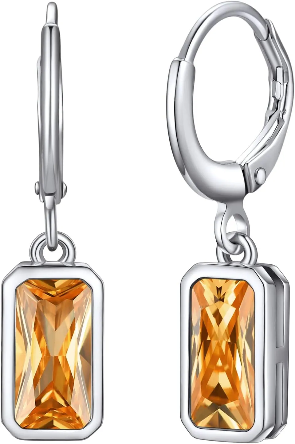 Bestyle Sterling Silver Small Dainty Birthstone Drop Earrings for Women with Rectangular Baguette Crystal & Huggie Hoop Silver Dangle Earring for Wedding Birthday Everyday Wear