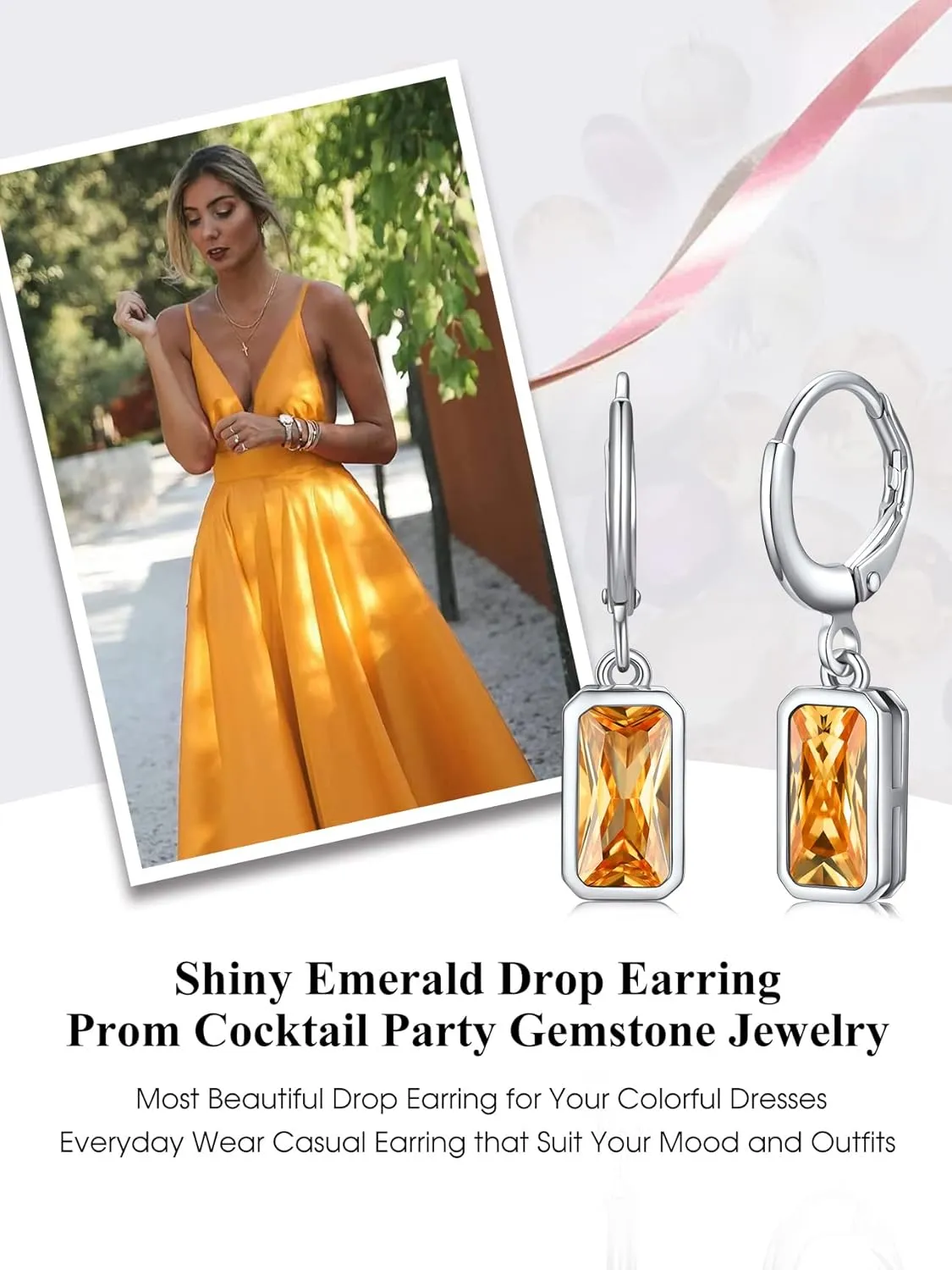 Bestyle Sterling Silver Small Dainty Birthstone Drop Earrings for Women with Rectangular Baguette Crystal & Huggie Hoop Silver Dangle Earring for Wedding Birthday Everyday Wear