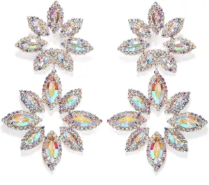Big Rhinestone Statement Dangle Earrings for Women Wedding Crystal Geometric Earrings Evening Dramatic Ear Jewelry