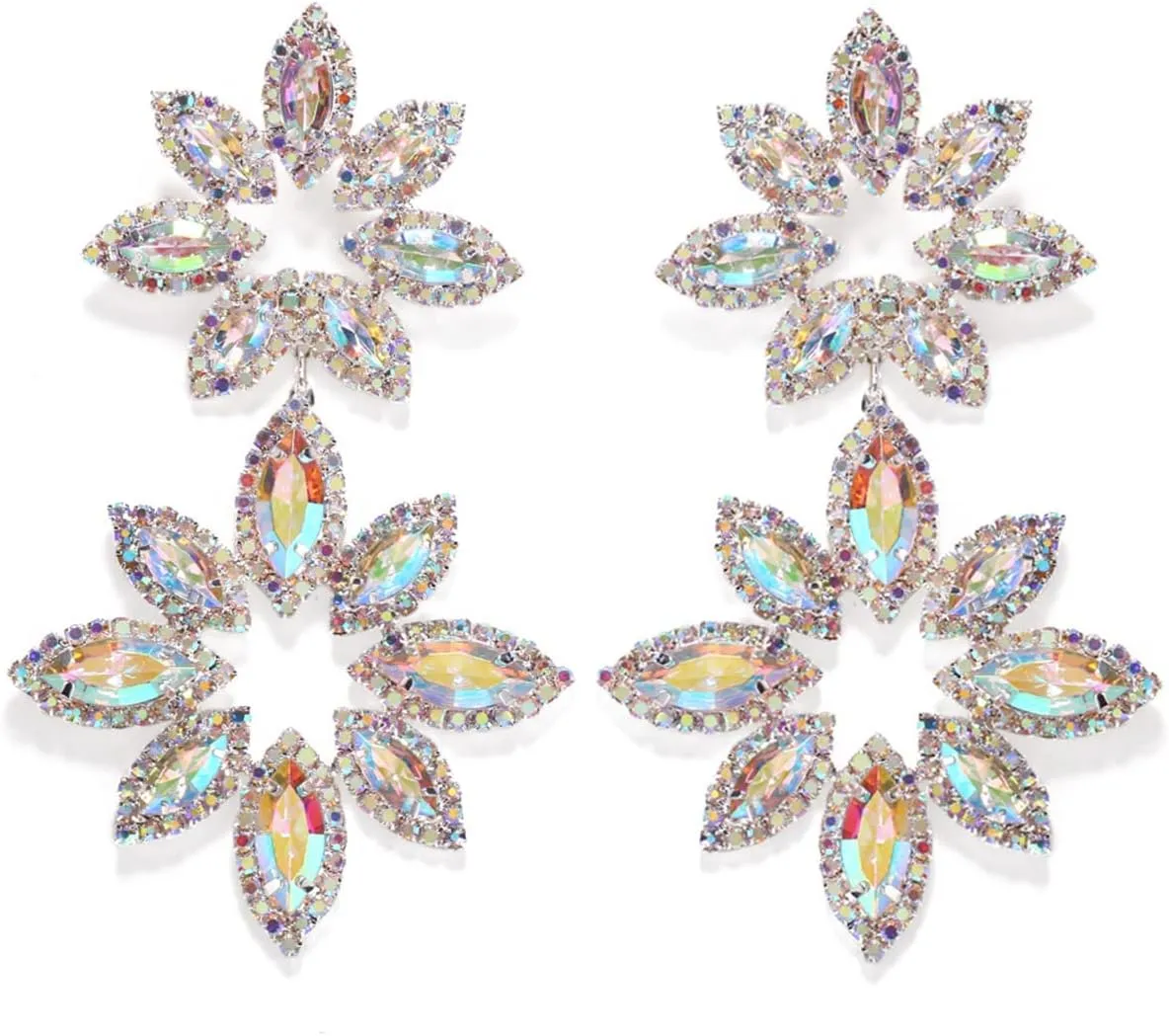 Big Rhinestone Statement Dangle Earrings for Women Wedding Crystal Geometric Earrings Evening Dramatic Ear Jewelry