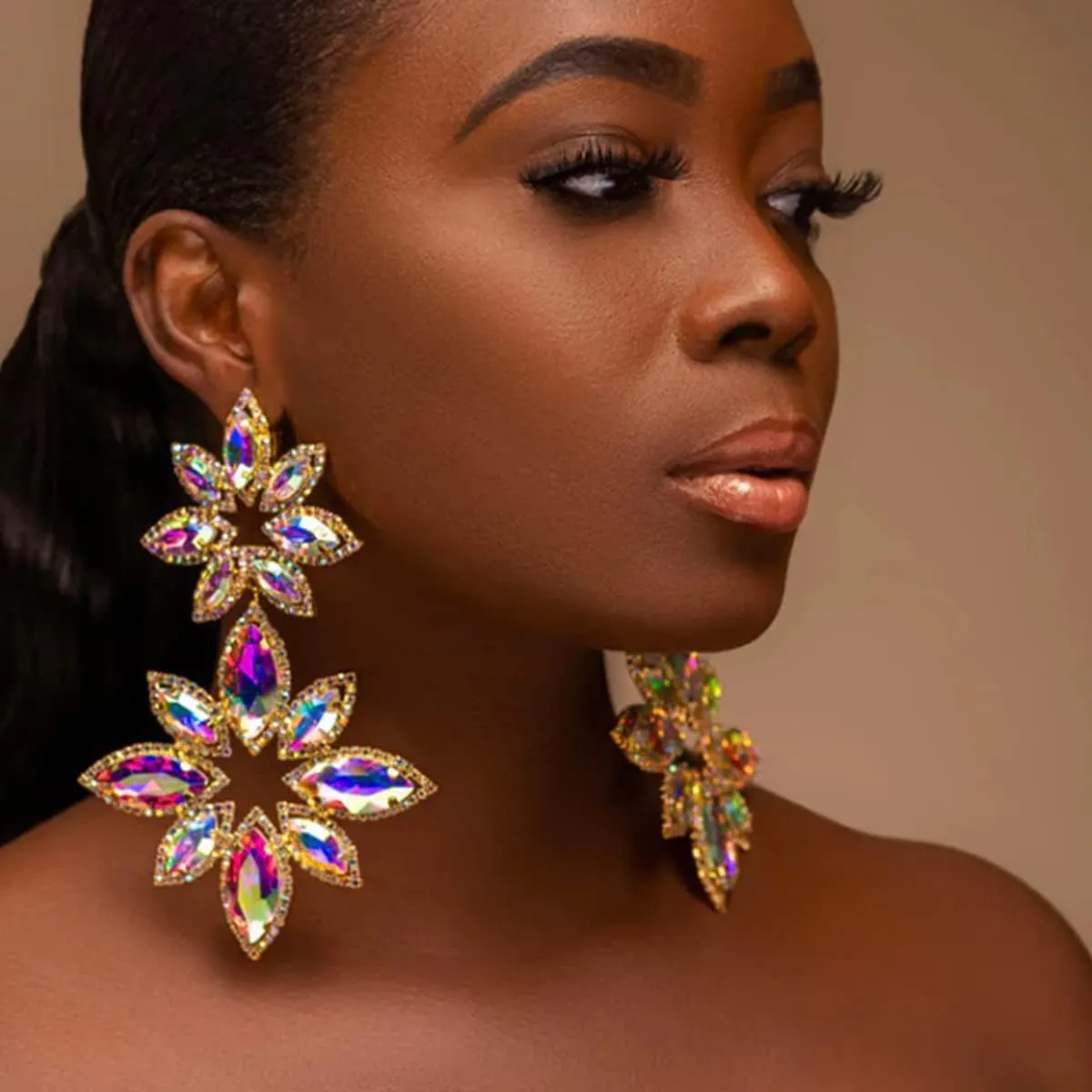Big Rhinestone Statement Dangle Earrings for Women Wedding Crystal Geometric Earrings Evening Dramatic Ear Jewelry