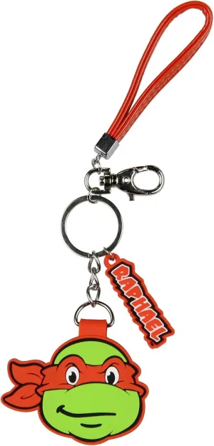 Bioworld TMNT Raphael Rubber Character Design Air Tag Holder Keychain Wristlet with Lobster Clasp and 2" Rubber Raphael Pendant