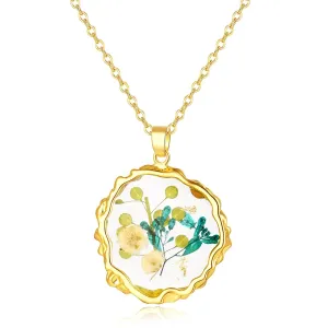 Birth Flower Necklaces for Women,January Month Real Pressed Flower Necklace,Boho-Style Personalized Jewelry,Handmade Floral Pendant,Thoughtful Gift for Christmas,Birthday|18" (Gold)