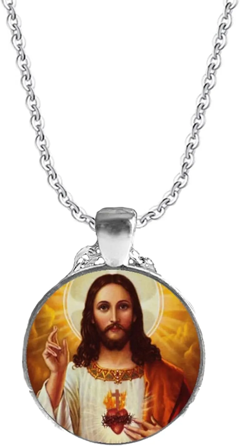 Blazing Autumn Religious Jesus Pendant Necklace/Bracelet Photo Glass Dome Jewelry