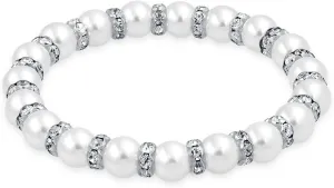 Bling Jewelry White Pink Black Simulated Pearl Stackable Strand Stretch Bracelet For Women Crystal Rondelle Gold & Silver Plated Spacer