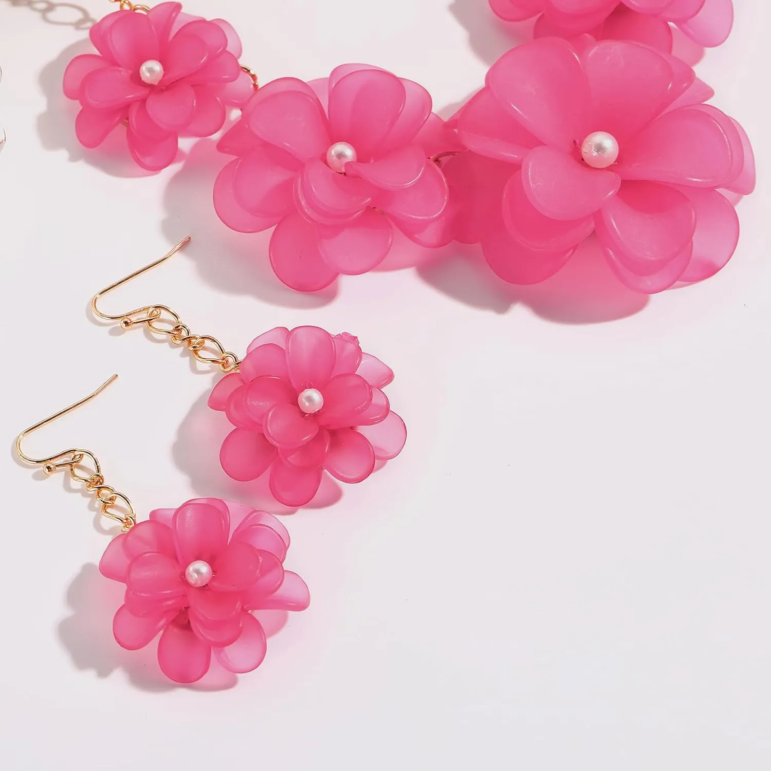 Bocar Flower Collar Necklace, Floral Flower Summer Beach Statement Choker Necklace and Earrings Set for Women, Handmade Women Jewelry Gift