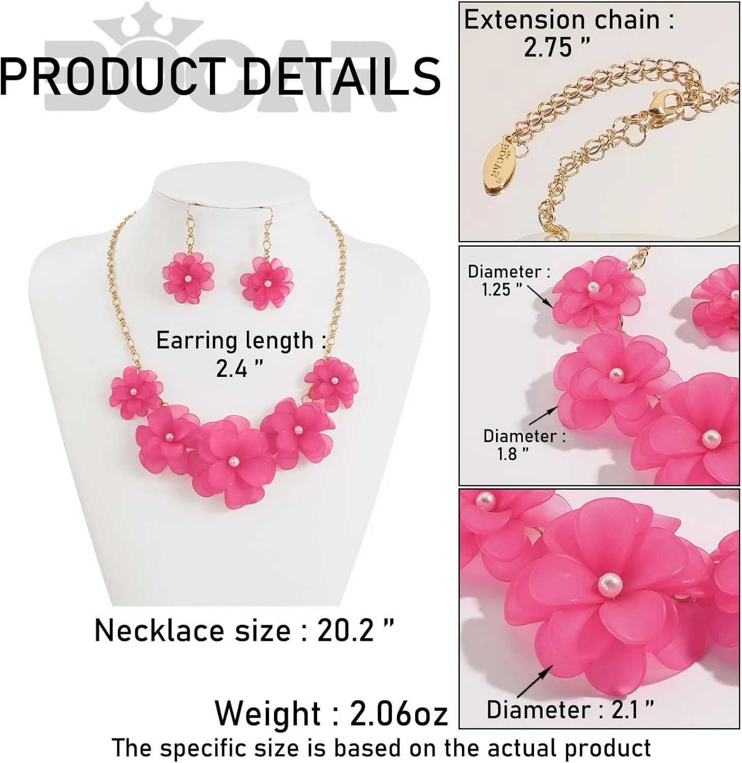 Bocar Flower Collar Necklace, Floral Flower Summer Beach Statement Choker Necklace and Earrings Set for Women, Handmade Women Jewelry Gift