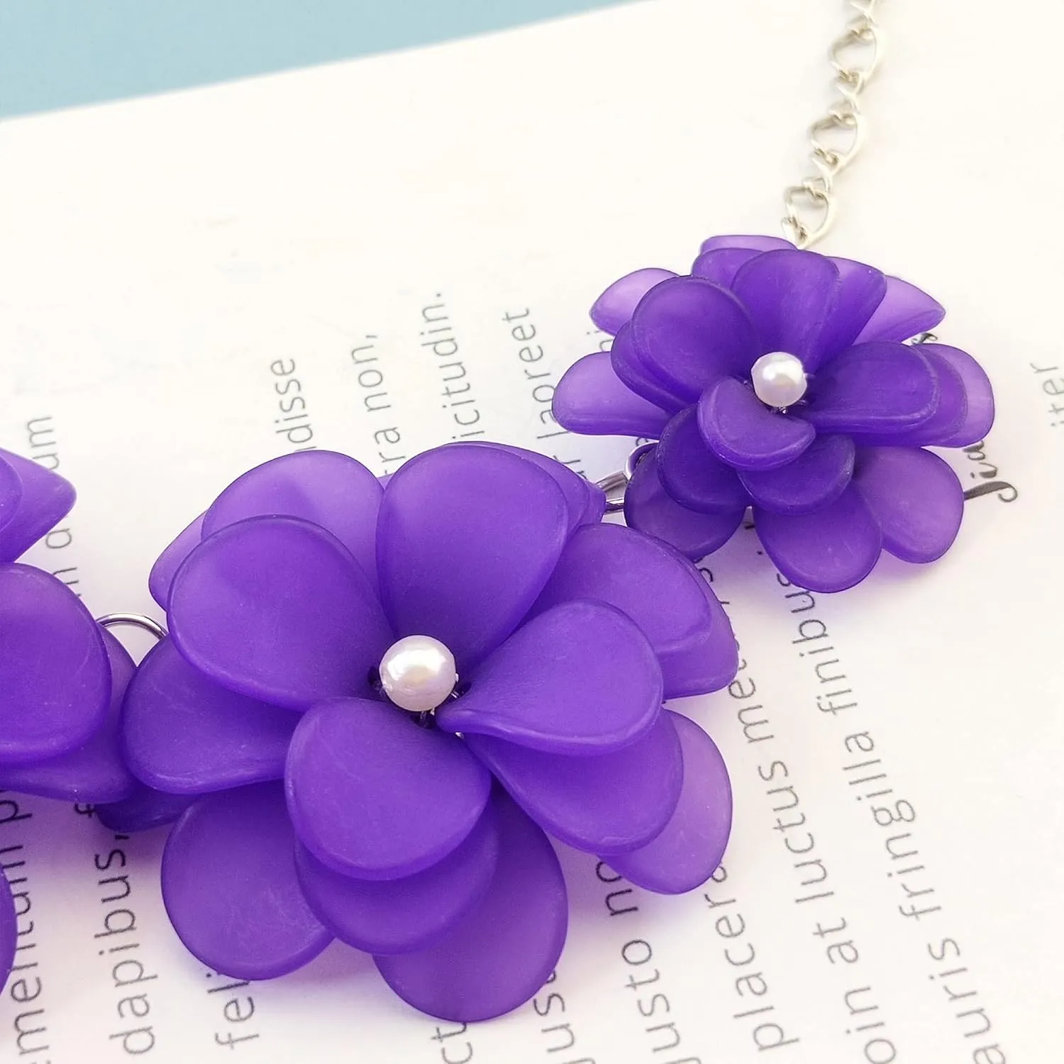 Bocar Flower Collar Necklace, Floral Flower Summer Beach Statement Choker Necklace and Earrings Set for Women, Handmade Women Jewelry Gift