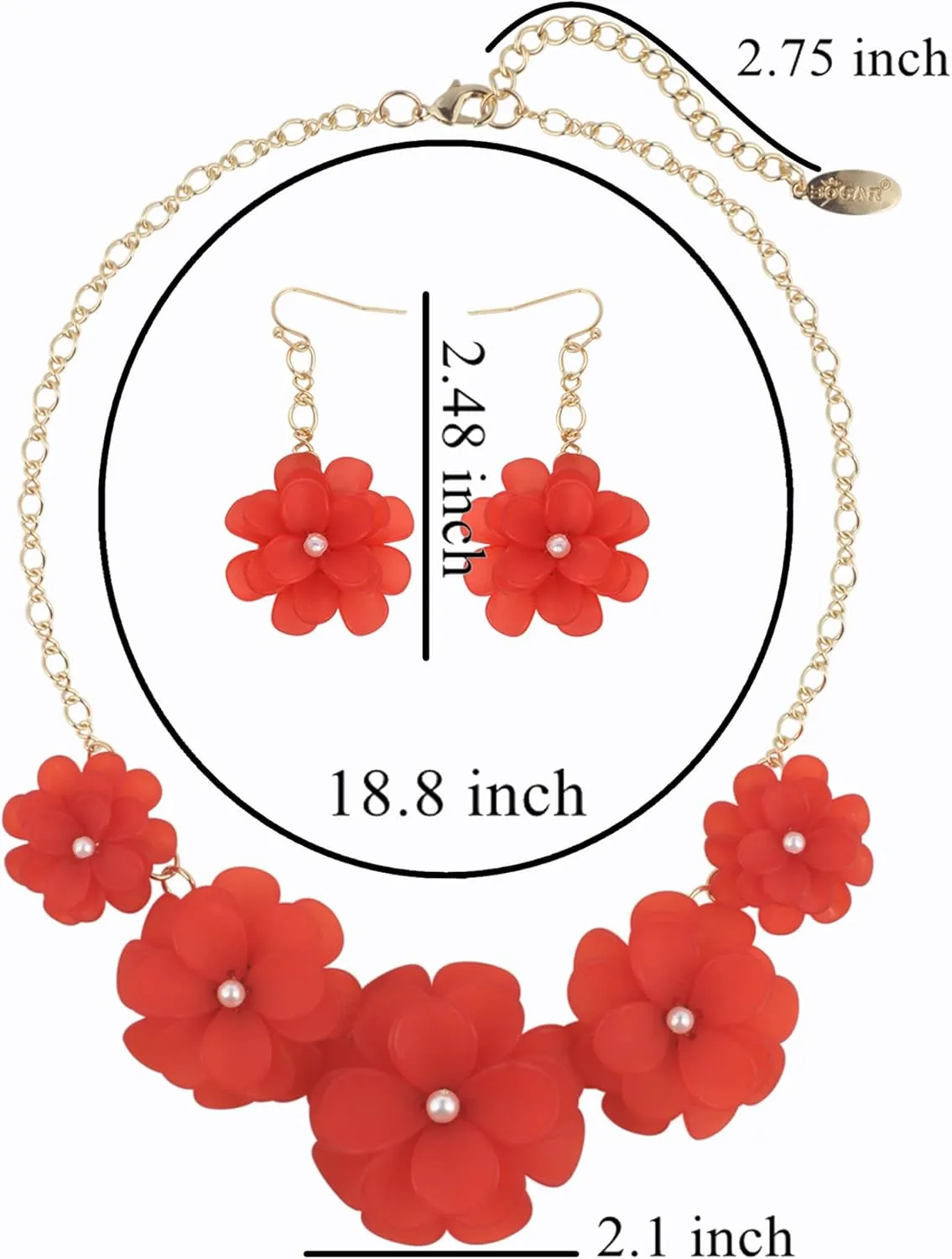Bocar Flower Collar Necklace, Floral Flower Summer Beach Statement Choker Necklace and Earrings Set for Women, Handmade Women Jewelry Gift