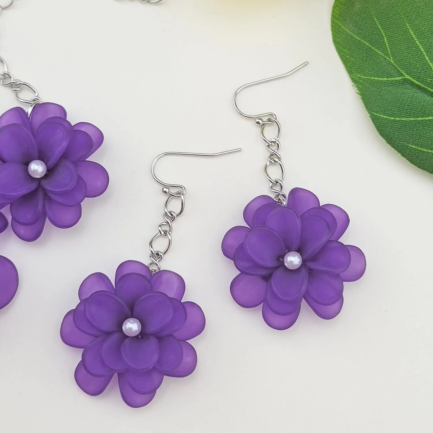Bocar Flower Collar Necklace, Floral Flower Summer Beach Statement Choker Necklace and Earrings Set for Women, Handmade Women Jewelry Gift
