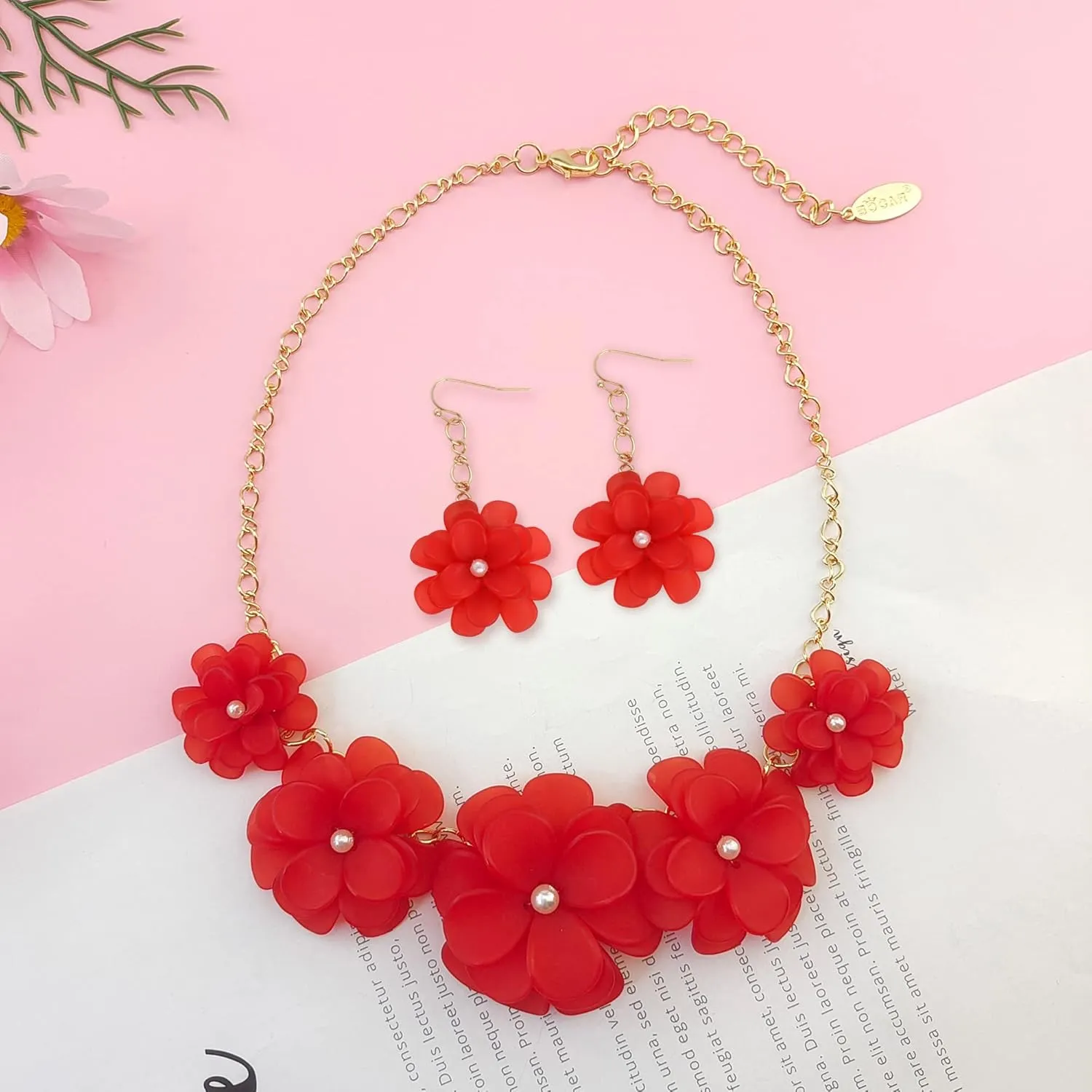 Bocar Flower Collar Necklace, Floral Flower Summer Beach Statement Choker Necklace and Earrings Set for Women, Handmade Women Jewelry Gift
