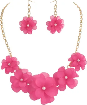Bocar Flower Collar Necklace, Floral Flower Summer Beach Statement Choker Necklace and Earrings Set for Women, Handmade Women Jewelry Gift