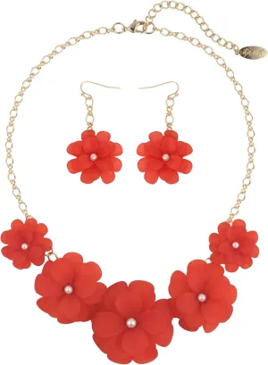 Bocar Flower Collar Necklace, Floral Flower Summer Beach Statement Choker Necklace and Earrings Set for Women, Handmade Women Jewelry Gift