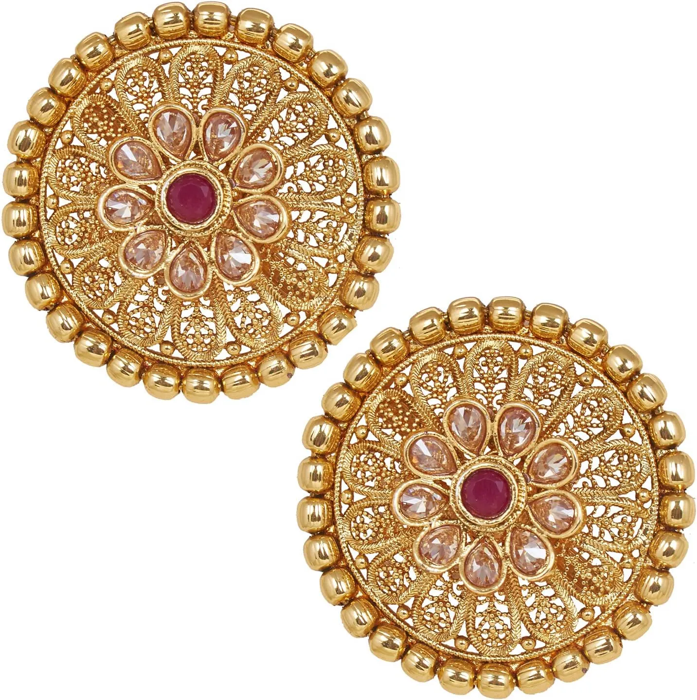 Bodha Bollywood Traditional Indian Medium Sized Kundan Coin Gold Stud Earrings for Women (SJ_1724)