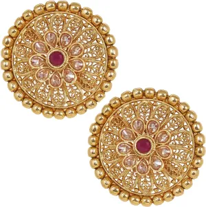 Bodha Bollywood Traditional Indian Medium Sized Kundan Coin Gold Stud Earrings for Women (SJ_1724)