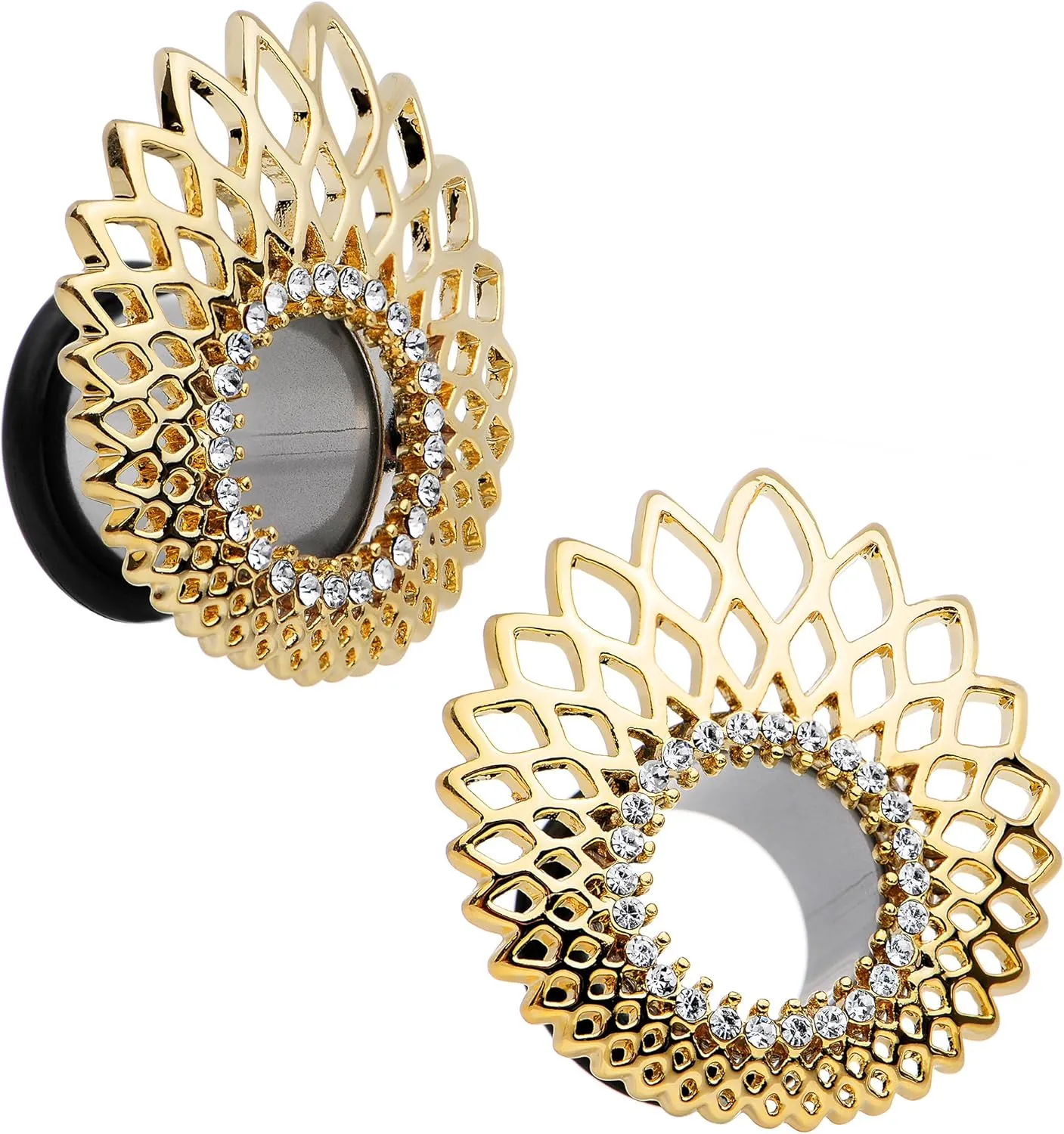 Body Candy Steel Clear Accent Gala Feather Single Flare Tunnel Ear Gauge Plug Set of 2 1/2"