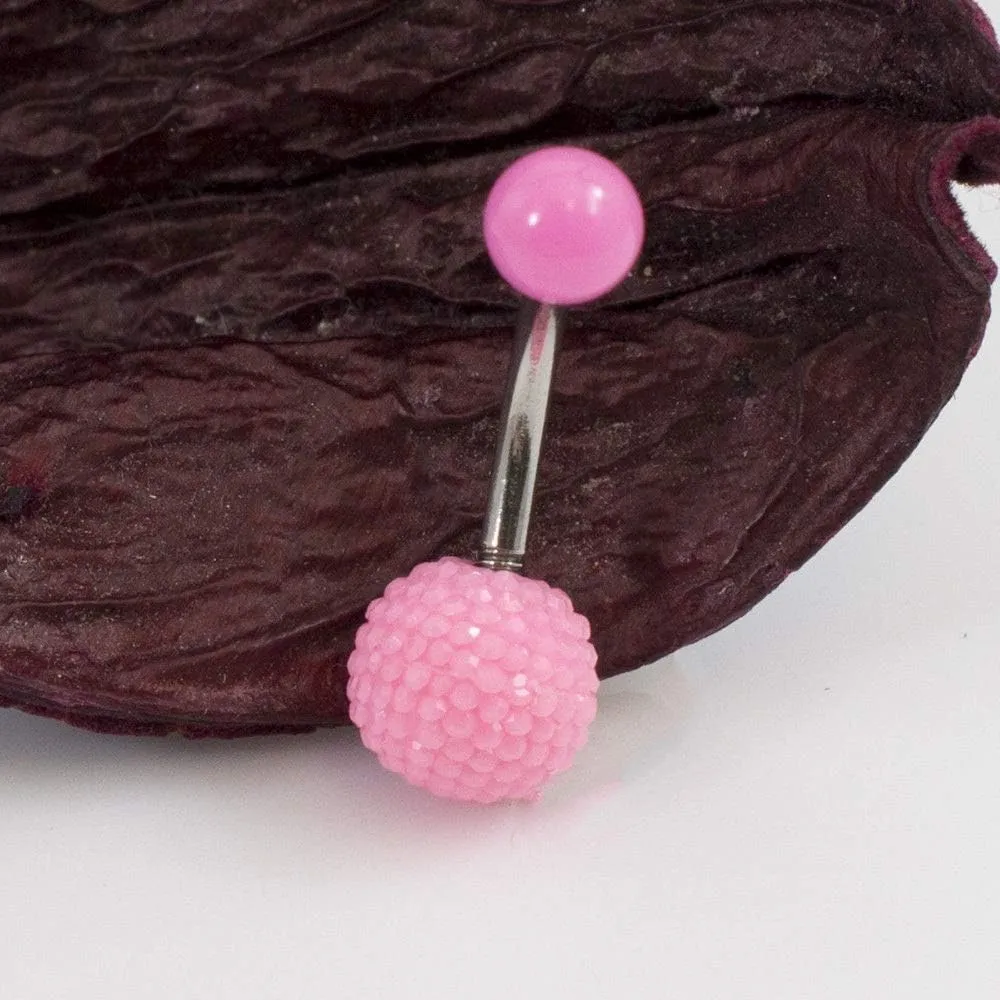 BodyJewelryOnline Belly Button Ring with Acrylic Textured Designed Balls 14ga 3/8 inches 10mm