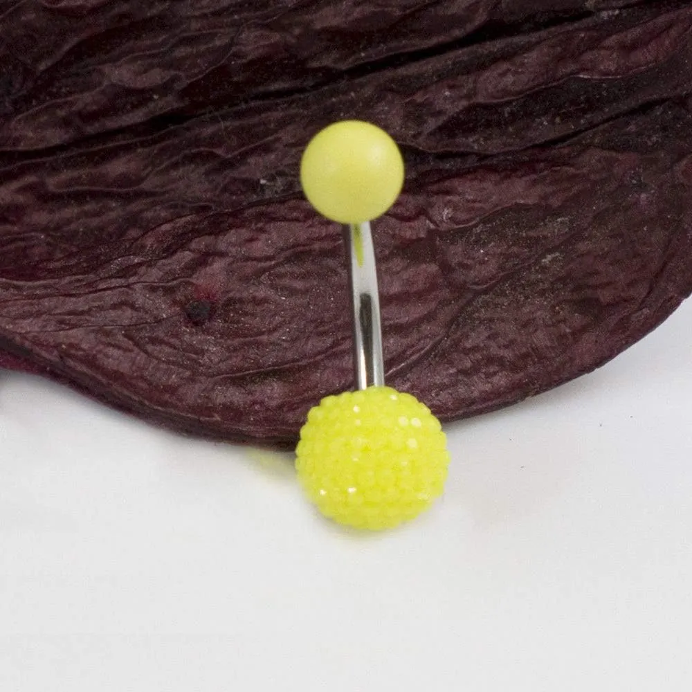 BodyJewelryOnline Belly Button Ring with Acrylic Textured Designed Balls 14ga 3/8 inches 10mm
