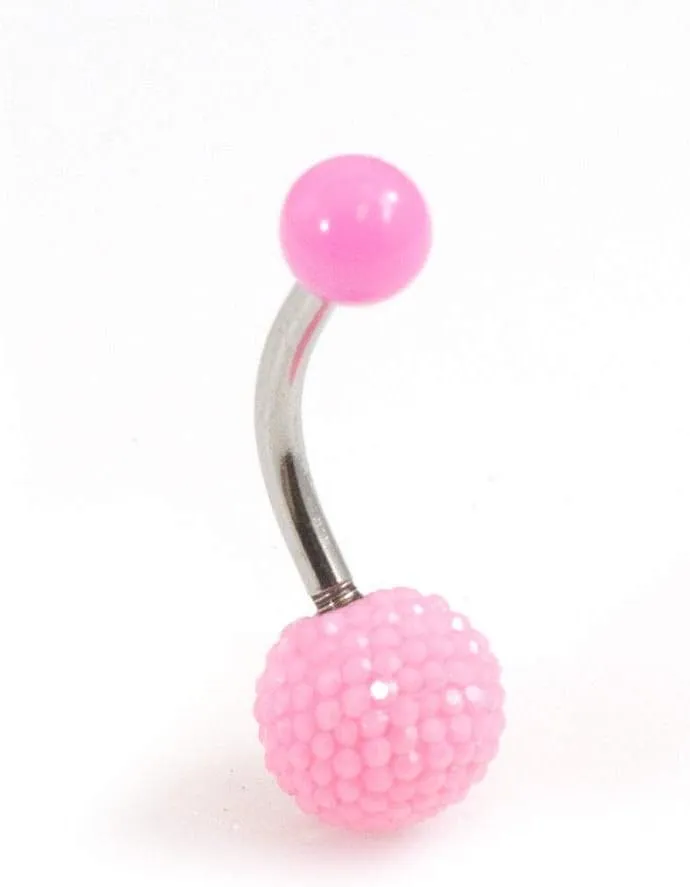 BodyJewelryOnline Belly Button Ring with Acrylic Textured Designed Balls 14ga 3/8 inches 10mm