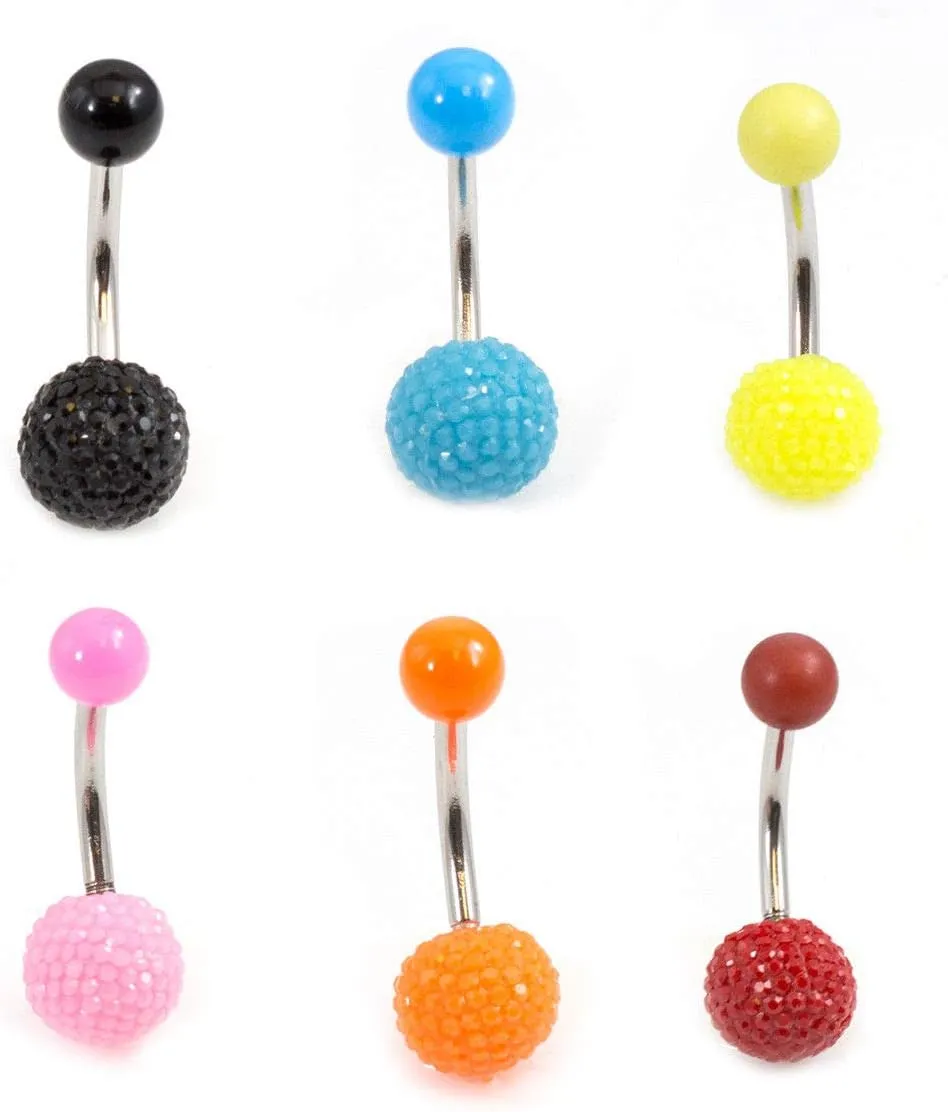 BodyJewelryOnline Belly Button Ring with Acrylic Textured Designed Balls 14ga 3/8 inches 10mm