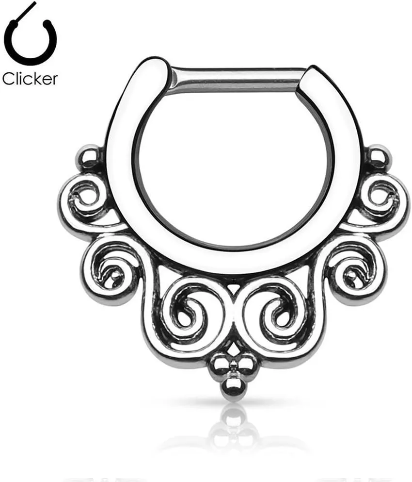 BodyJewelryOnline Septum Piercing Clicker - Tribal Swirls - 14ga or 16ga - 4 Color Options - 316L