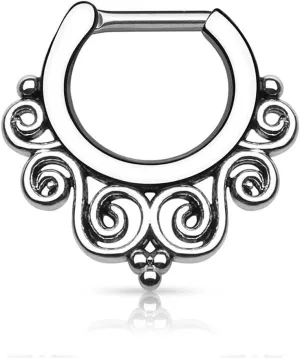 BodyJewelryOnline Septum Piercing Clicker - Tribal Swirls - 14ga or 16ga - 4 Color Options - 316L