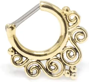 BodyJewelryOnline Septum Piercing Clicker - Tribal Swirls - 14ga or 16ga - 4 Color Options - 316L