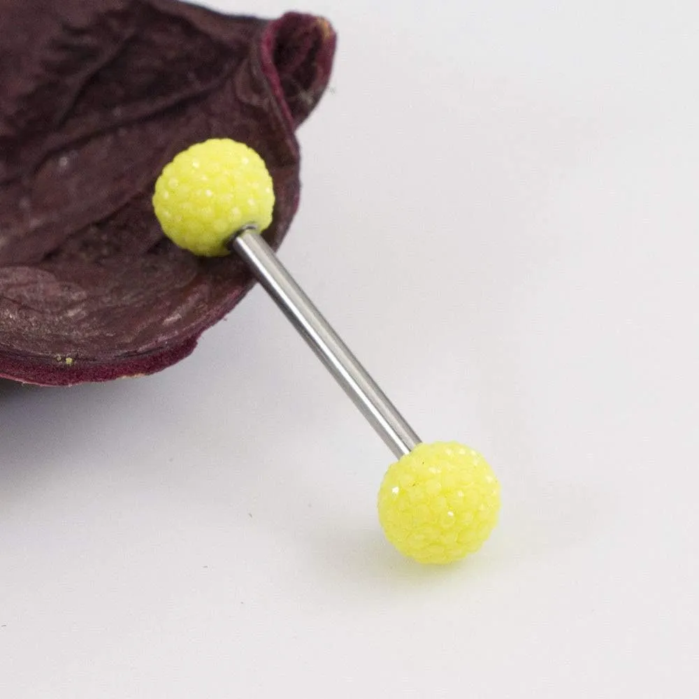 BodyJewelryOnline Tongue Barbell with Acrylic Textured Designed Balls 14ga 5/8 inches -15mm