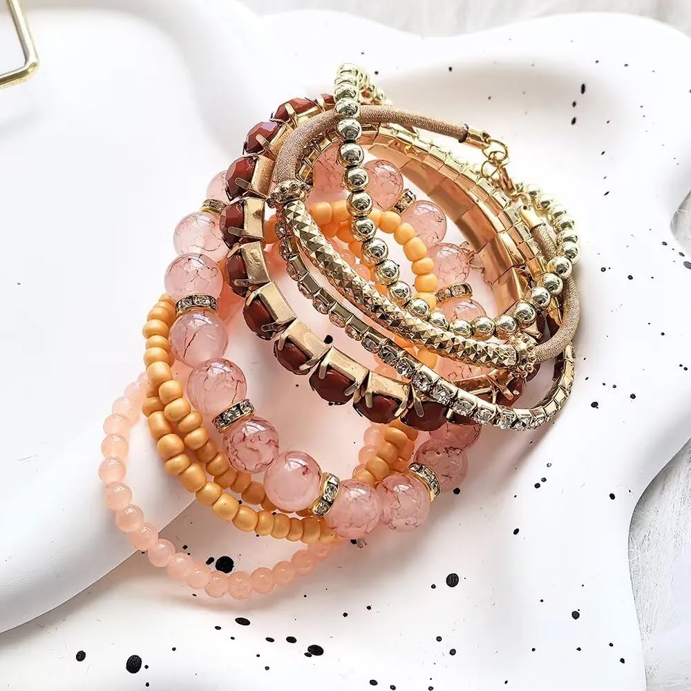 Bohemian Beaded Stretch Bracelet Handmade Colorful Glass Bracelet for Women Mens Multicolor Crystal Beads Bracelet Elastic Bead Beach Anklets Jewelry