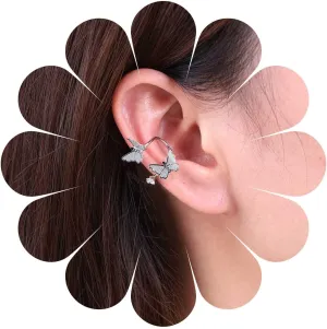 Bohemian Crystal Butterfly Ear Cuff Earrings Silver Butterfly Cartilage Earrings Double Butterfly Cuff Wrap Earrings Ting Butterfly Cz Cuff Earrings Jewelry for Women
