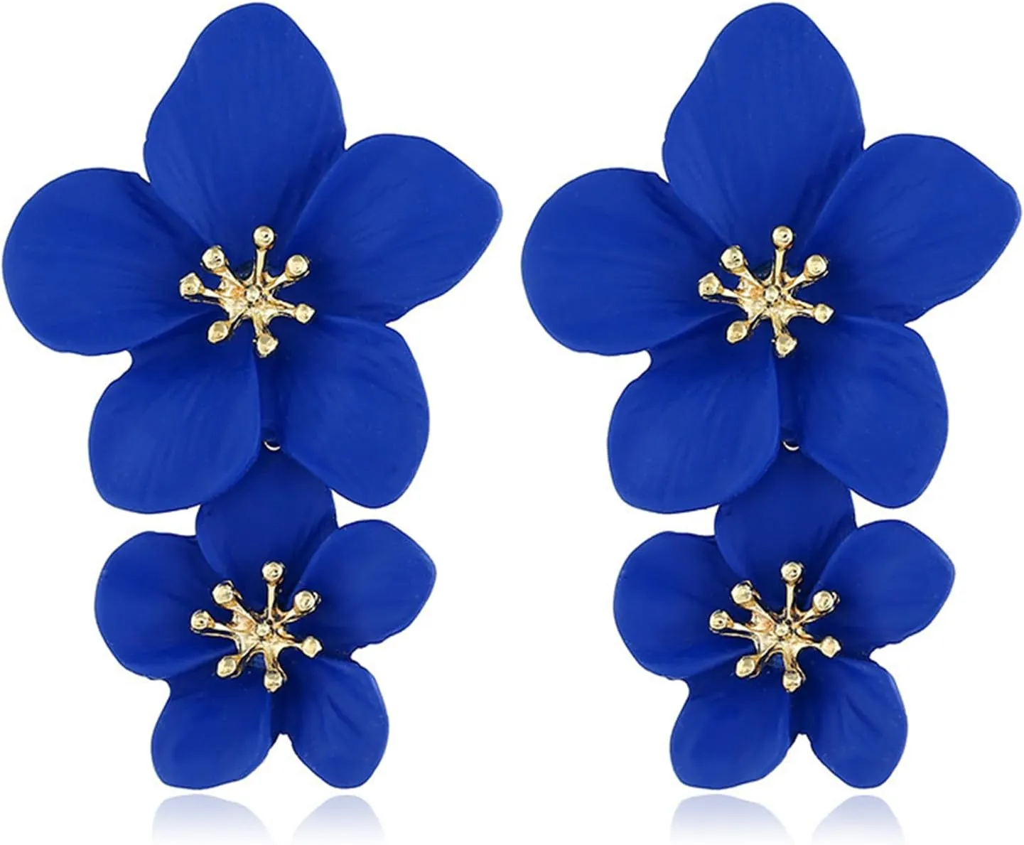 Bohemian Flower Earrings for Women Elegant Matte Double Flower Floral Layered Tiered Dangle Drop Floral Stud Earrings Boho Statement Wedding Holiday Chic Prom Jewelry Gifts