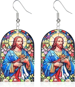 Bohemian Geometric Flower Earrings for Women Acrylic Colorful Cross Easter Dangle Earrings Catholic Christian Religious Christmas Jewelry Gifts