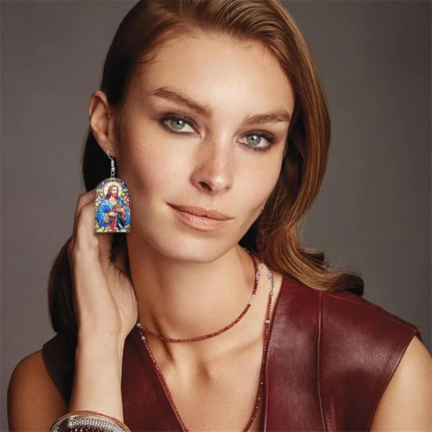 Bohemian Geometric Flower Earrings for Women Acrylic Colorful Cross Easter Dangle Earrings Catholic Christian Religious Christmas Jewelry Gifts