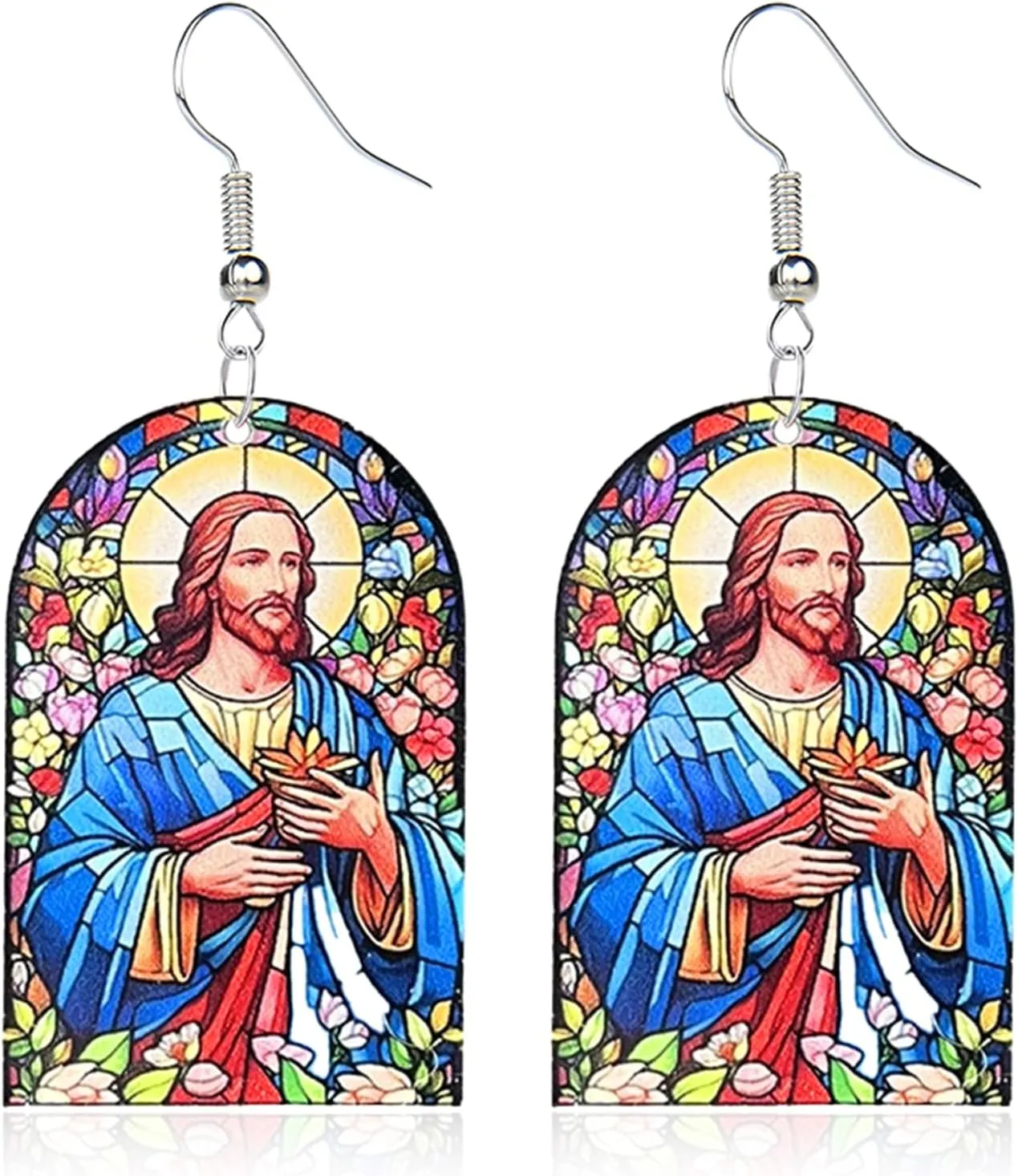 Bohemian Geometric Flower Earrings for Women Acrylic Colorful Cross Easter Dangle Earrings Catholic Christian Religious Christmas Jewelry Gifts