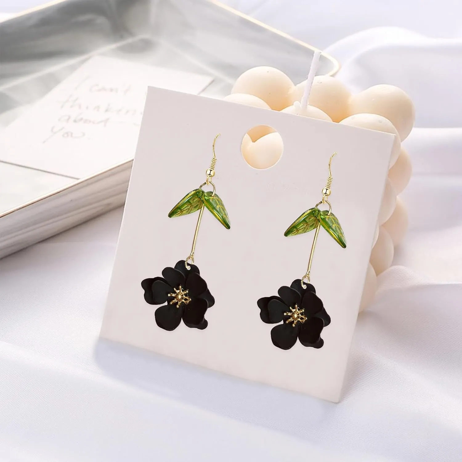 Boho Flower Dangle Earrings Cute Green Leaf Fairy Statement Summer Refreshing Seaside Idyllic Holiday Earrings