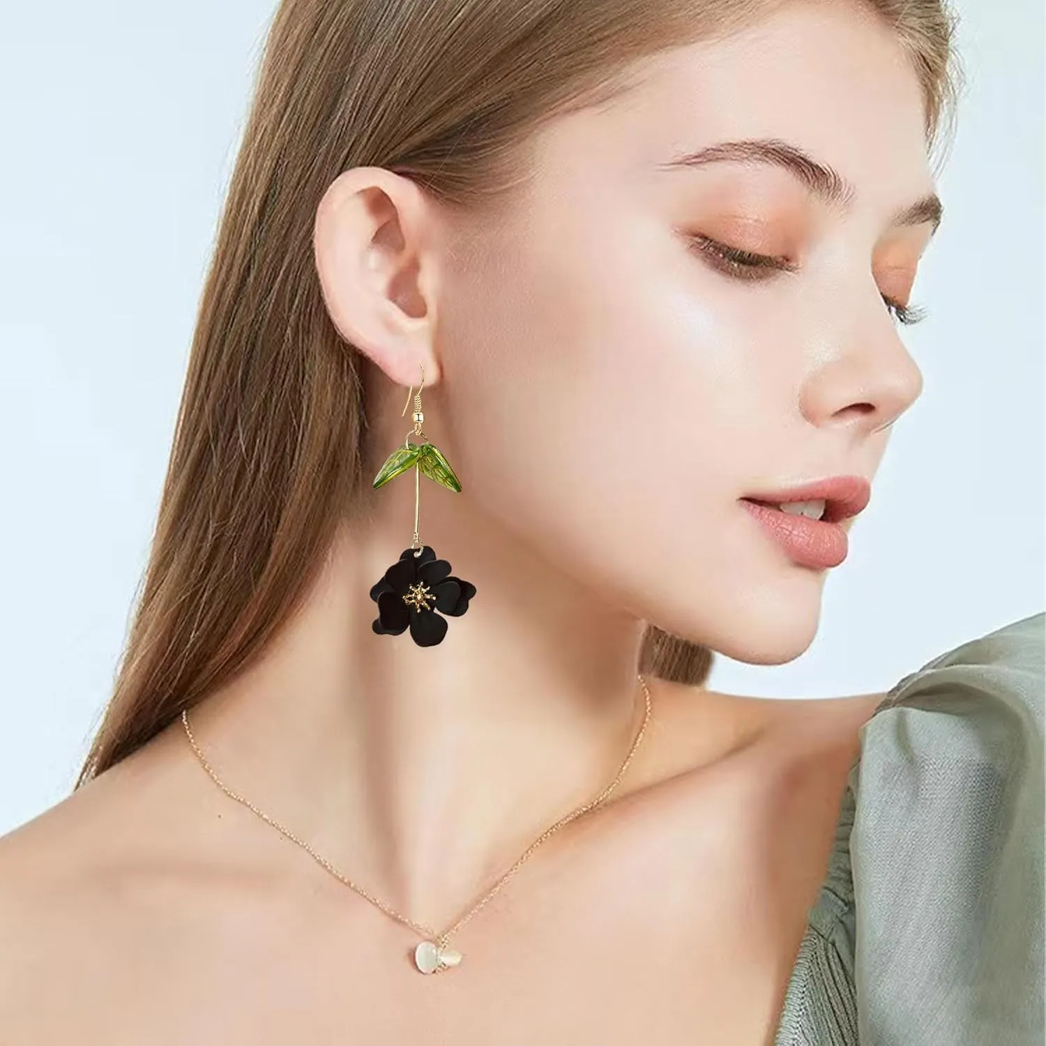 Boho Flower Dangle Earrings Cute Green Leaf Fairy Statement Summer Refreshing Seaside Idyllic Holiday Earrings