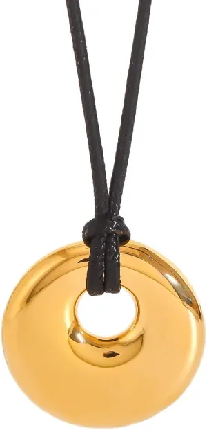 Boho Necklace for Women Leather Pendant Necklace - Black Cord Gold Elegant Jewelry Trendy for Her