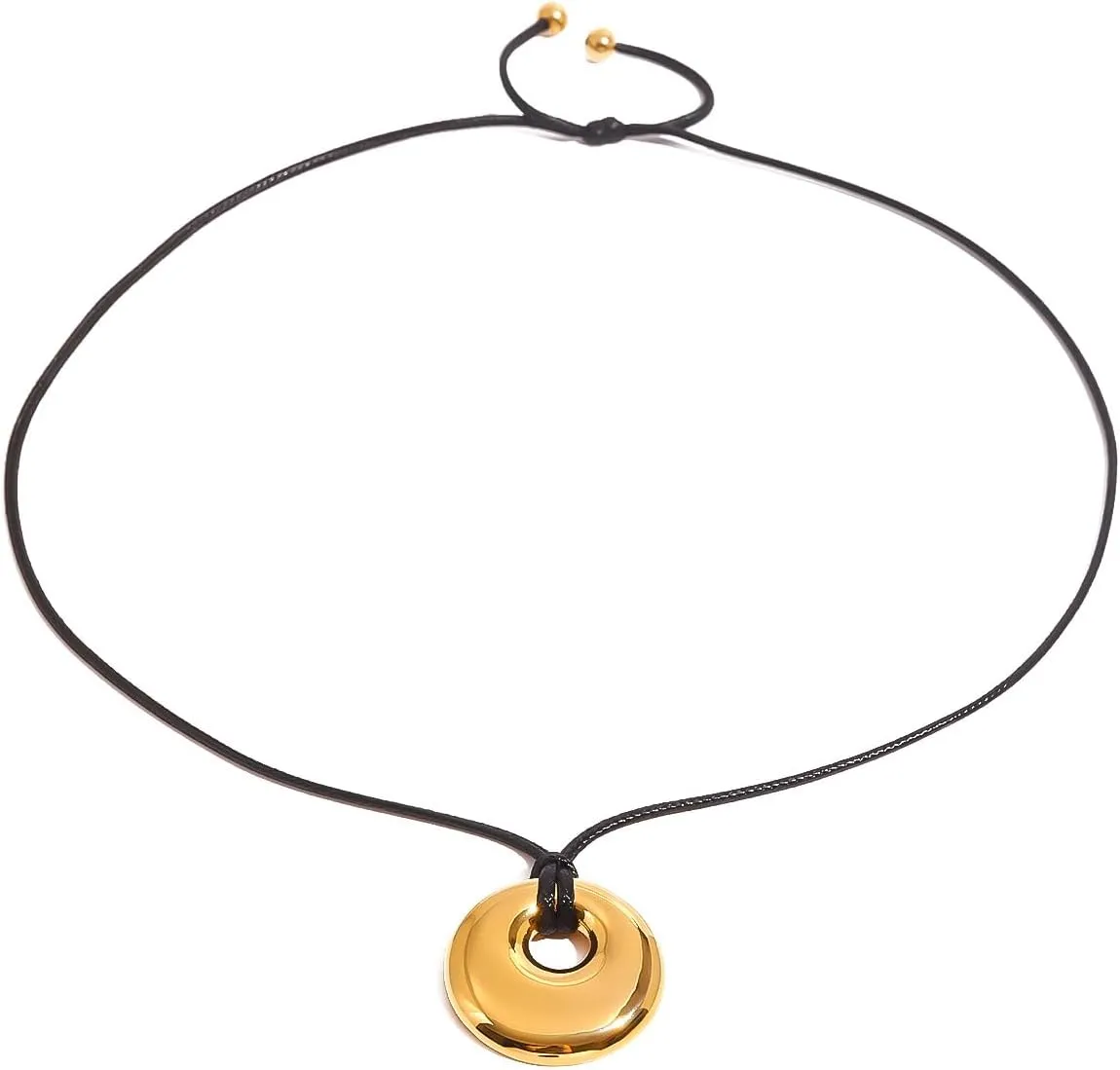 Boho Necklace for Women Leather Pendant Necklace - Black Cord Gold Elegant Jewelry Trendy for Her