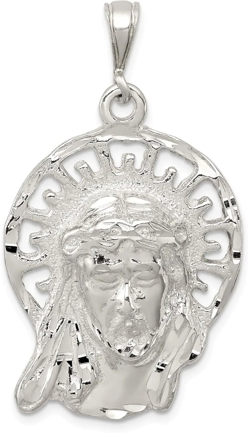 Bonyak Jewelry Sterling Silver Polished & Textured Jesus Head Pendant Beautiful