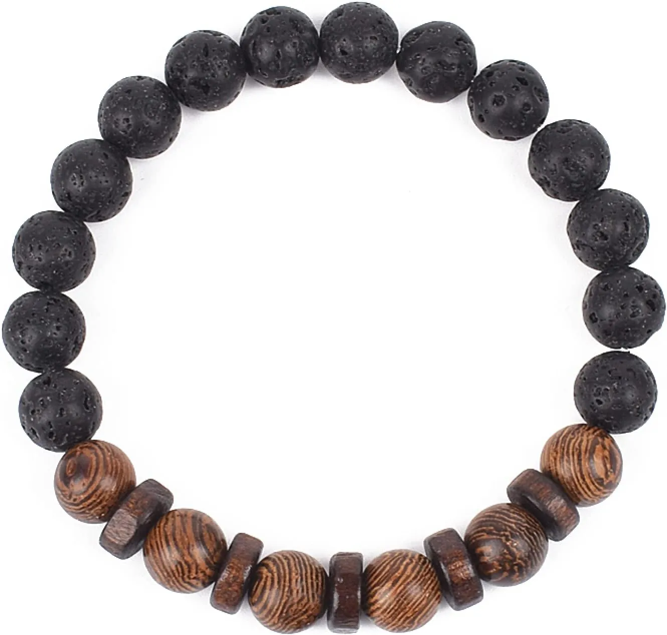 Bracelet Wooden Beads Balance Black Lava Rock Bangles Jewelry 8mm Natural Wood Women Prayer Jewelry Yoga Bracelets,14,19cm-7.5inch