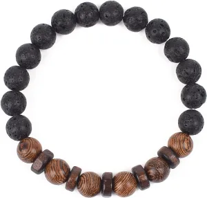 Bracelet Wooden Beads Balance Black Lava Rock Bangles Jewelry 8mm Natural Wood Women Prayer Jewelry Yoga Bracelets,14,19cm-7.5inch
