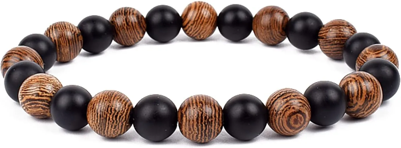 Bracelet Wooden Beads Balance Black Lava Rock Bangles Jewelry 8mm Natural Wood Women Prayer Jewelry Yoga Bracelets,19,17cm-6.7inch