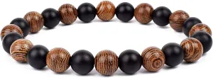 Bracelet Wooden Beads Balance Black Lava Rock Bangles Jewelry 8mm Natural Wood Women Prayer Jewelry Yoga Bracelets,19,19cm-7.5inch