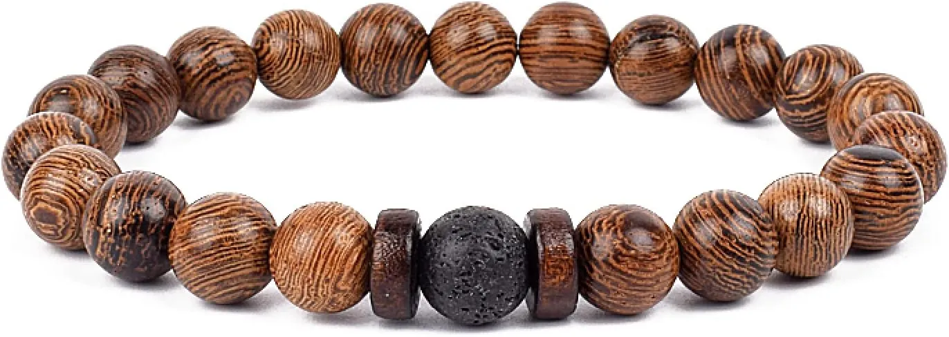 Bracelet Wooden Beads Balance Black Lava Rock Bangles Jewelry 8mm Natural Wood Women Prayer Jewelry Yoga Bracelets,40,21cm-8.3inch