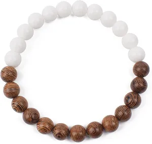 Bracelet Wooden Beads Balance Black Lava Rock Bangles Jewelry 8mm Natural Wood Women Prayer Jewelry Yoga Bracelets,6,19cm-7.5inch