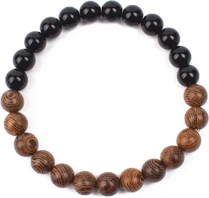 Bracelet Wooden Beads Balance Black Lava Rock Bangles Jewelry 8mm Natural Wood Women Prayer Jewelry Yoga Bracelets,7,19cm-7.5inch