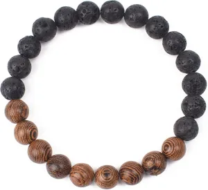 Bracelet Wooden Beads Balance Black Lava Rock Bangles Jewelry 8mm Natural Wood Women Prayer Jewelry Yoga Bracelets,8,17cm-6.7inch