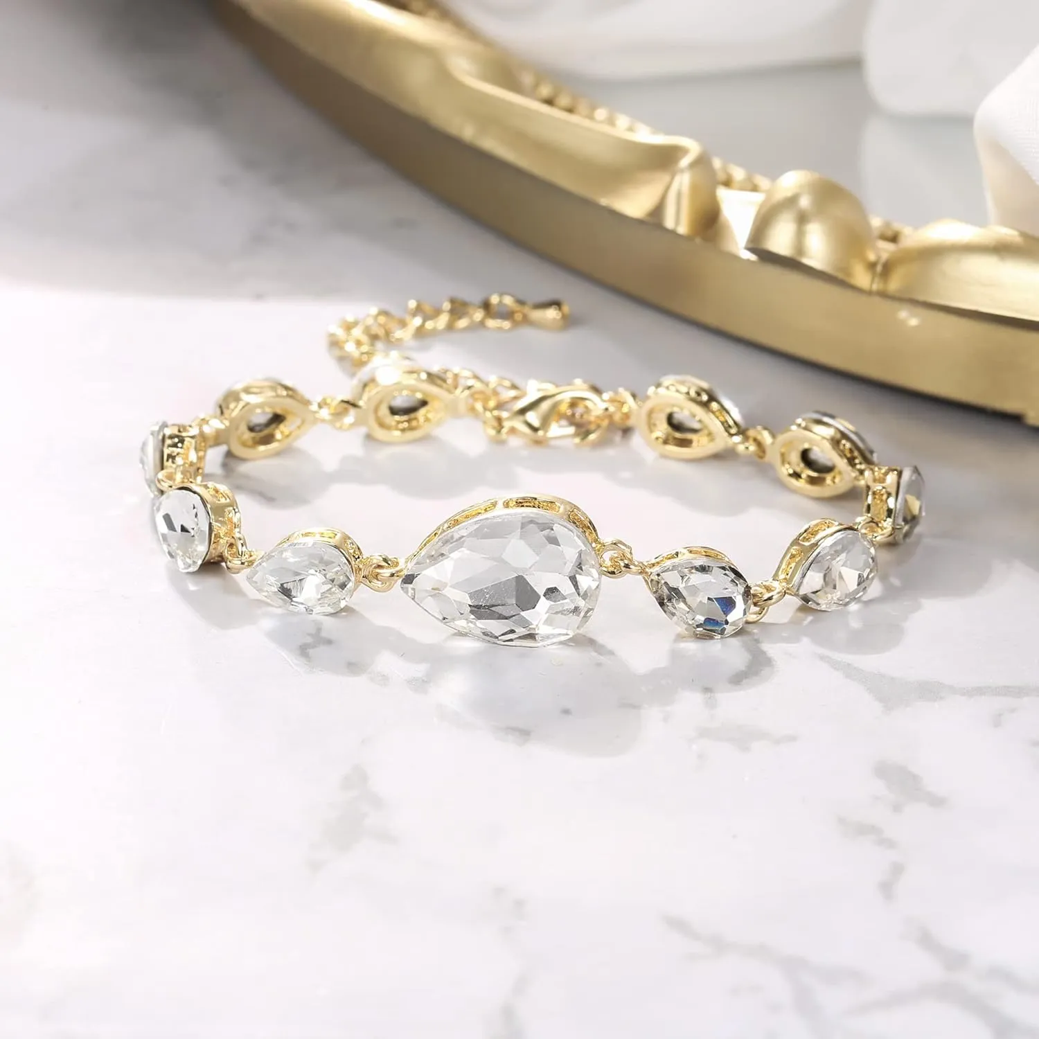 BriLove Shiny Gorgeous Women's Crystal Multi Teardrop Cluster Link Bracelet for Wedding Bridal Party Prom