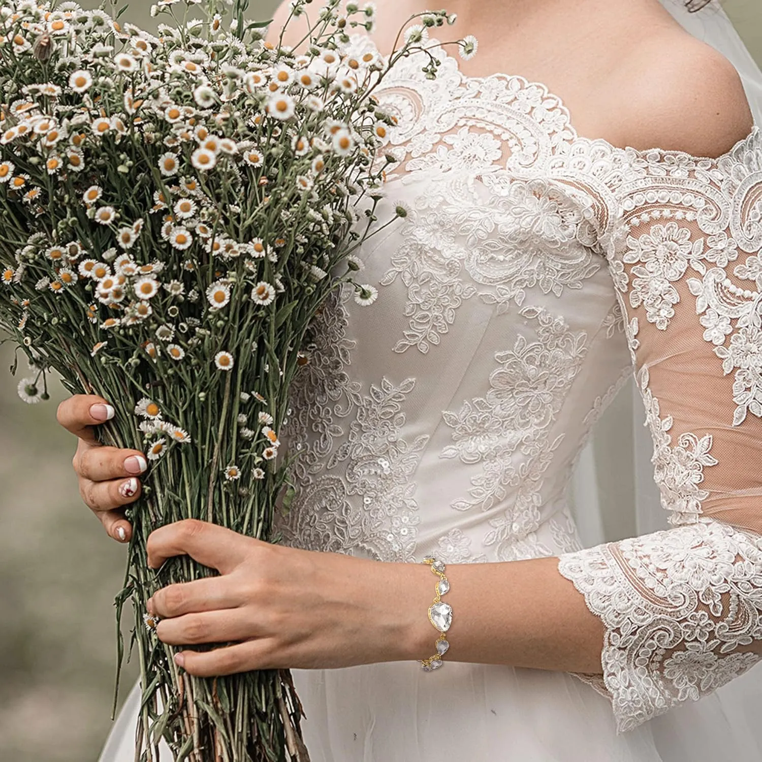BriLove Shiny Gorgeous Women's Crystal Multi Teardrop Cluster Link Bracelet for Wedding Bridal Party Prom