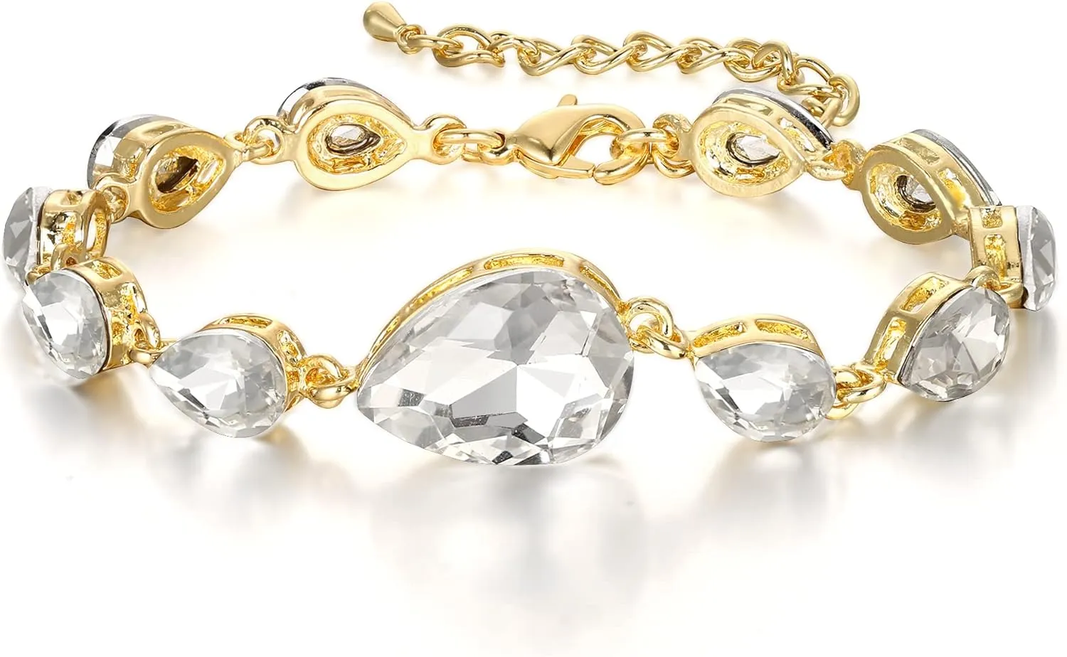 BriLove Shiny Gorgeous Women's Crystal Multi Teardrop Cluster Link Bracelet for Wedding Bridal Party Prom